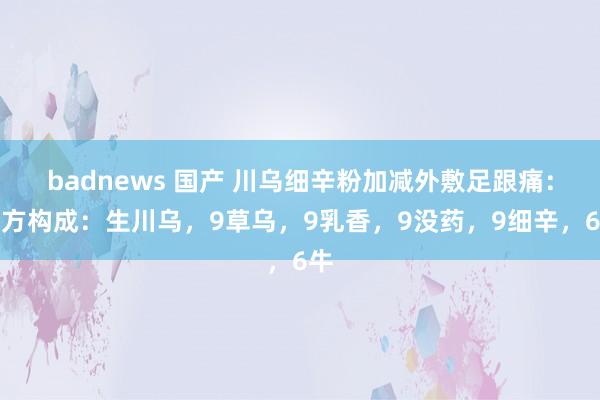 badnews 国产 川乌细辛粉加减外敷足跟痛：药方构成：生川乌，9草乌，9乳香，9没药，9细辛，6牛